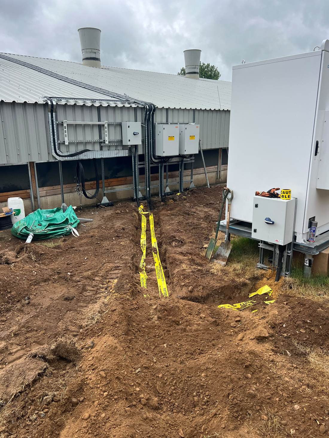 Cable entry into battery storage switchgear enclosures at Amber Farm, Norfolk.